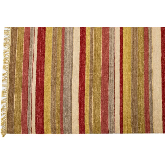 2020s Modern Kilim Handmade Multicolor Geometric Wool Rug For Sale - Image 4 of 7