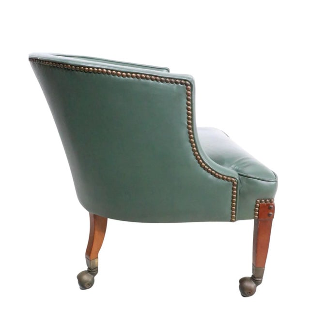 Mid-Century Modern Mid 20th Century Leather Tub Chair With Nailhead Studs and Ball Caster Feet For Sale - Image 3 of 14