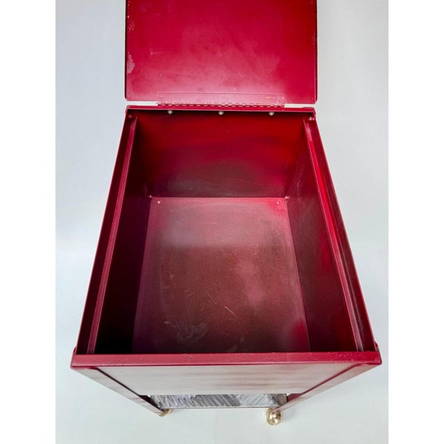 Mid-Century Modern Vintage Red Steel Shop Cart With Hand-Ground Metal Surfaces For Sale - Image 3 of 16