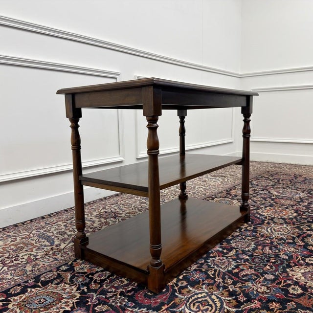 Classic English Sidetable with Brown Leather Top For Sale - Image 4 of 10