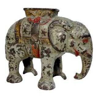 Rare Antique Early 1900 Hand Painted Cast Iron Circus Howdah Elephant Still Bank For Sale