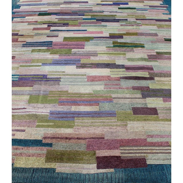 Textile Large American Hooked Rug by George Wells With a Modern Design and Modern Colors 9'0" X 12'3" For Sale - Image 7 of 10