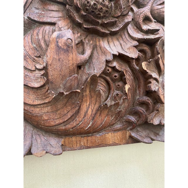 18th Century (Late) High Relief Carved Heron and Frog Panel For Sale - Image 11 of 12