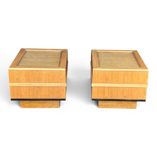 Pair of 1960s Scandinavian Modern Oak End Tables With Rattan Tops For Sale - Image 10 of 15