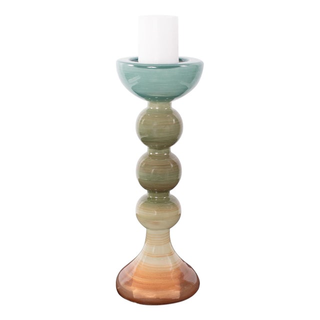 Capri Stripe Glass Candle Holder- Tall For Sale