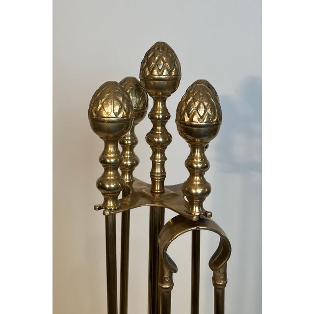 Neoclassical Large Brass Pineapple Fireplace Tools in the Style of Maison Baguès For Sale - Image 3 of 12