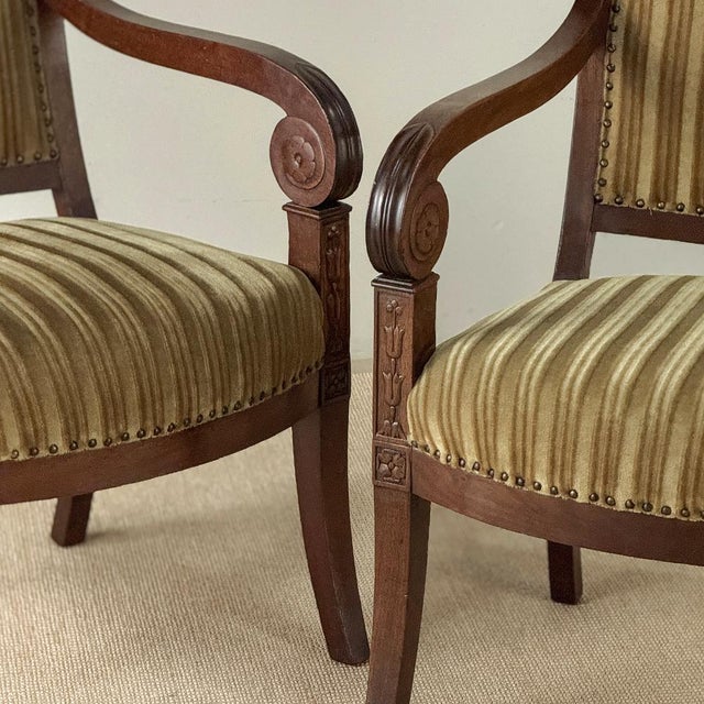 Wood Pair of French Empire Period Mahogany Ormolu Armchairs ~ Fauteuils For Sale - Image 7 of 18