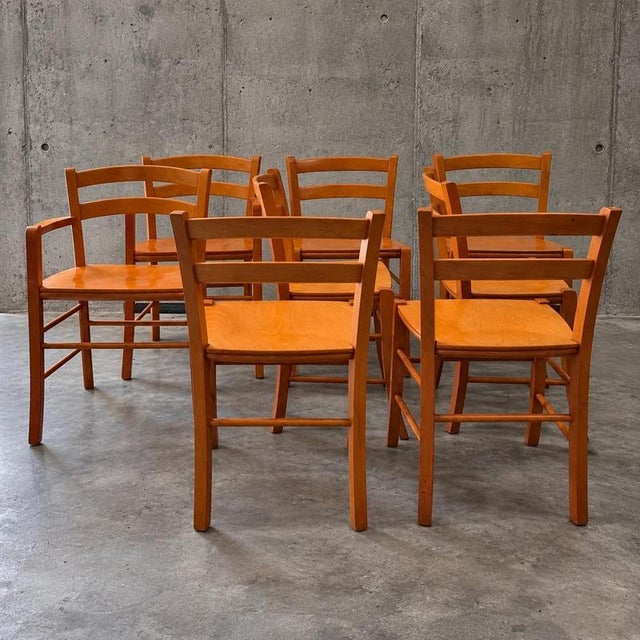 Set of 8 Italian Beech Wood chairs / Model Marocca by Vico Magistretti for De Padova / 1987 2 x armrest 6 x without...