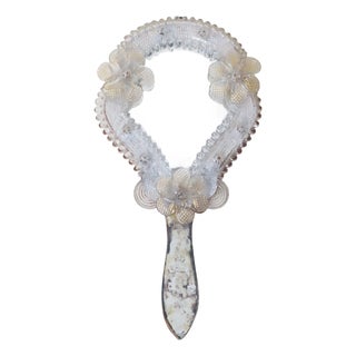 Venetian Floral Murano Glass Hand Mirror, Italy, 1950s For Sale