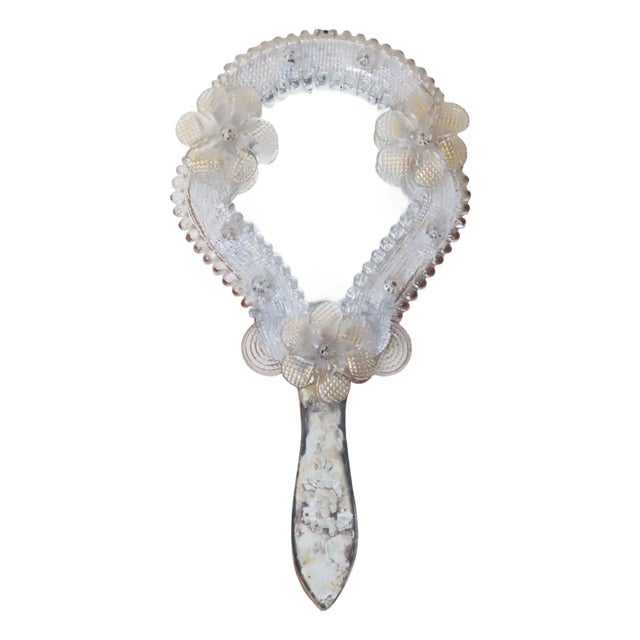 Venetian Floral Murano Glass Hand Mirror, Italy, 1950s For Sale