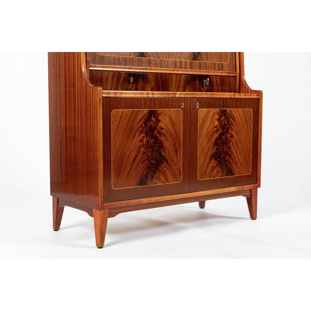 Scandinavian Modern Figured Mahogany Secretary Bookcase Cabinet 1960s For Sale - Image 12 of 17