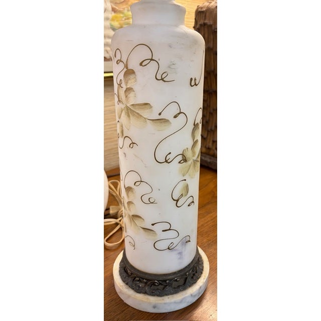 Mid Century Glass and Marble Lamps With Gold Applied Flowers and Vine Design For Sale - Image 4 of 7