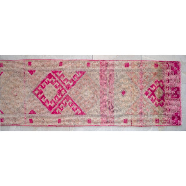 Magenta 1970s Runner Rug Kurdish Turkish Hand-Knotted Narrow Hallway Decor Magenta 2x11 Ft Approx For Sale - Image 8 of 16
