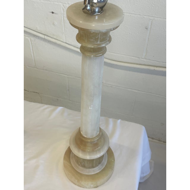 Italian Mid 20th Century Italian Alabaster Column Lamps - a Pair For Sale - Image 3 of 11