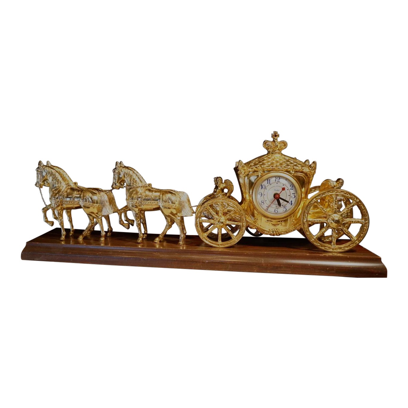 Antique Solid Brass Horse And Carriage Clock By United C1940s Figurines