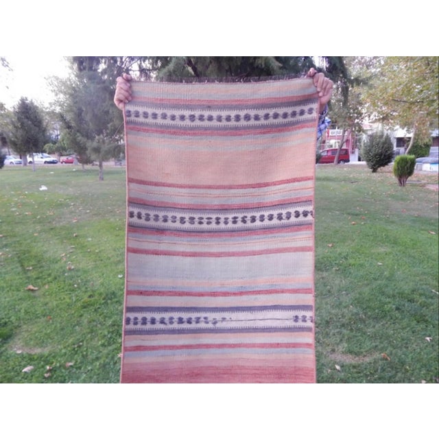 Pink Vintage Striped Turkish Kilim Runner 2′4″ × 8′4″ For Sale - Image 8 of 13