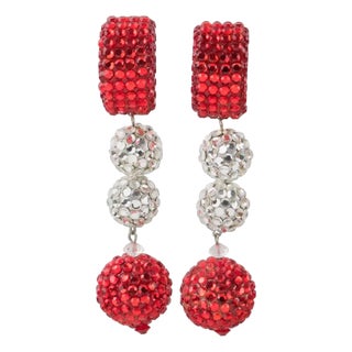 Richard Kerr Red and White Jeweled Clip Earrings For Sale