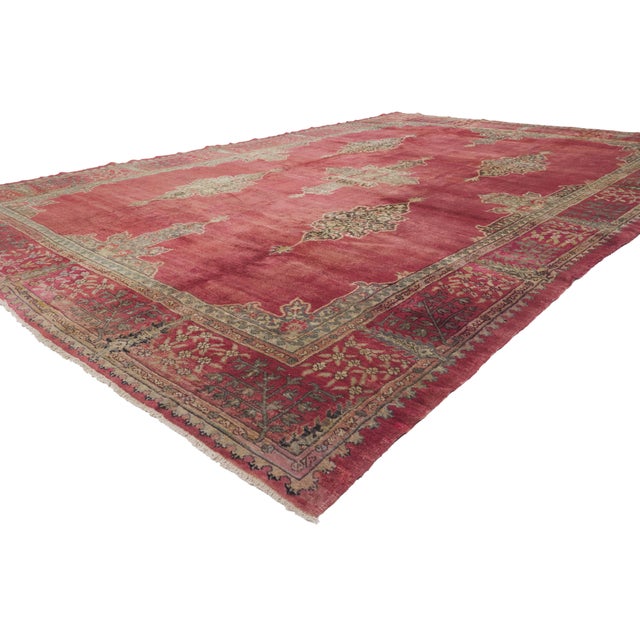 51636 Vintage Turkish Oushak Rug, 08'06 x 12'02. The Crimson Reverie: A Vintage Turkish Oushak Masterpiece of Anatolian...