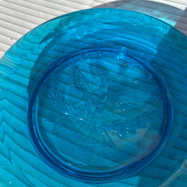 American 1970s Blue Glass Plate With Eagle Accents For Sale - Image 3 of 8
