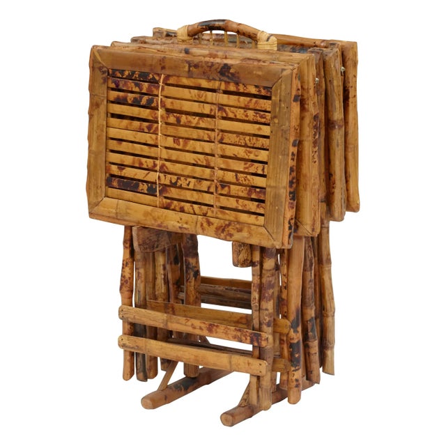 Not Yet Made - Made To Order TV Tray Stand, Set of 4, Brown, Rattan For Sale - Image 5 of 5