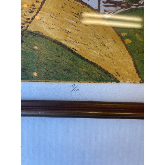 Brown Signed Limited Edition “ Ella Hills” Color Woodblock Print by Egm, 4/10, 1980s Framed Landscape Art. For Sale - Image 8 of 9