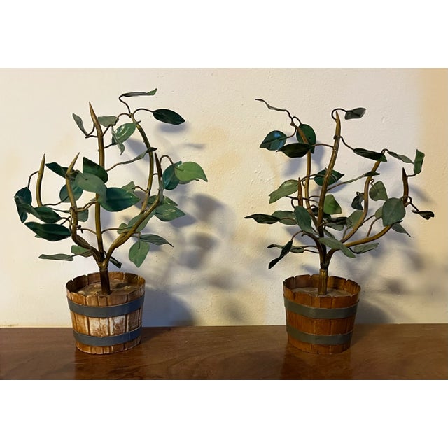 Italian Tole Table Top Orange Trees in Faux Bois Tubs - a Pair For Sale - Image 9 of 12