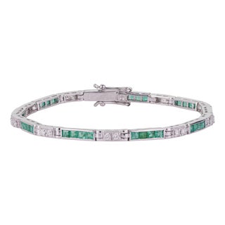 2.68 Ct Natural Emerald & Diamond Linear Stackable Tennis Bracelet - Anniversary Gift for Women For Sale