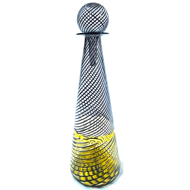 Mid-Century Modern 1960's Murano Attributed Latticino Glass Amber/Black Swirl Decanter Trio For Sale - Image 3 of 12