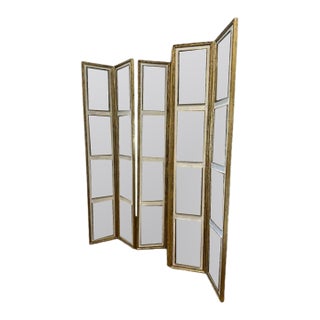 Antique Giltwood Folding Screen With Multiple Panels For Sale