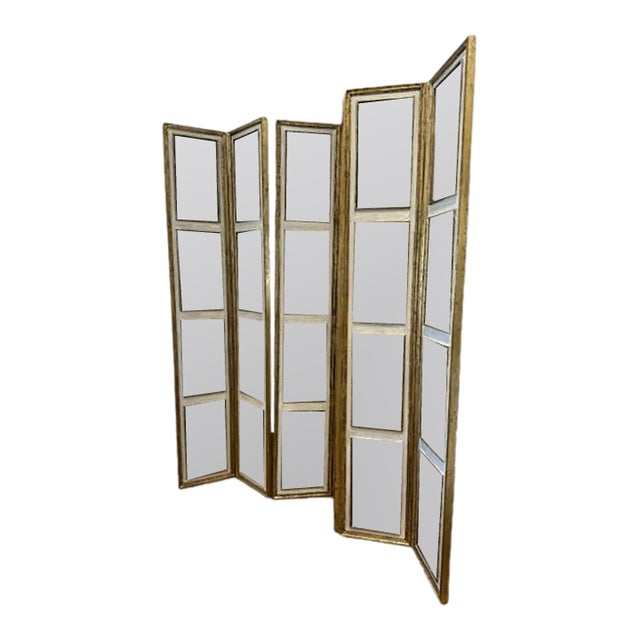 Antique Giltwood Folding Screen With Multiple Panels For Sale