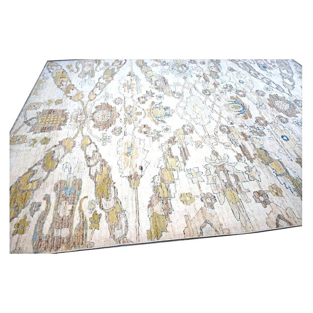 21st Century Turkish Oushak Wool 10x13 Gold, Ivory & Slate Blue Handmade Area Rug #1144129 For Sale - Image 10 of 13