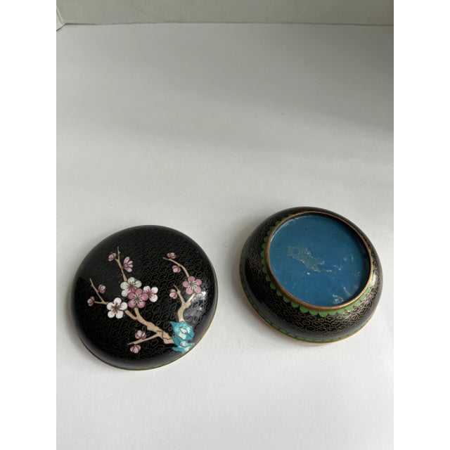 Round Black Enamel Cloisonné Box With Cherry Blossoms For Sale - Image 4 of 5