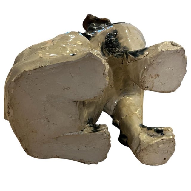 Large Mid-Century Chinese Ceramic Foo Dog Guardian Lion Pair — Tortoiseshell Glaze For Sale - Image 11 of 12