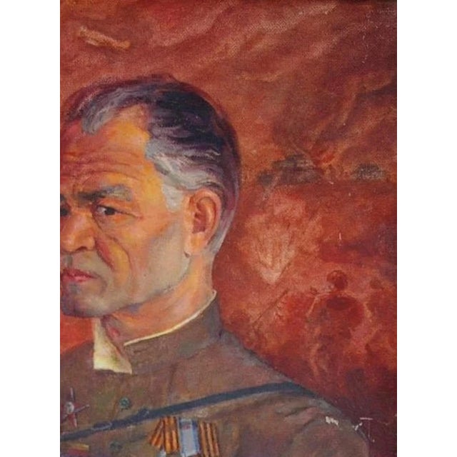 Realism 1980s Ukrainian Portrait Painting: Soldier With Accordion, Socialist Realism Art 80-59 For Sale - Image 3 of 6