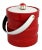 Mid 20th Century Mid Century Modern Ice Bucket Red Faux Patent Leather and White Plastic With Daisy Knob For Sale