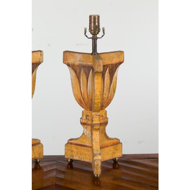 Mid 20th Century Italian Midcentury Painted and Carved Table Lamps with Stylized Foliage - a Pair For Sale - Image 10 of 12