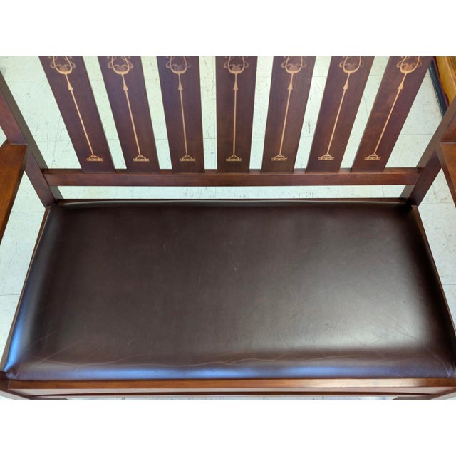 Arts & Crafts Stickley Harvey Cherry Wood Ellis Inlaid Settee For Sale - Image 3 of 11