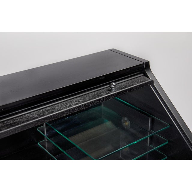 Featured in The 2020 San Francisco Decorator Showcase — 1970s Hans Eichenberger for Röthlisberger Postmodern Black Mahogany & Chrome Roll-Top Desk For Sale In San Francisco - Image 6 of 13