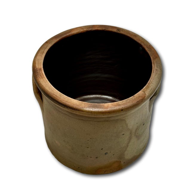 Wonderfully Rustic Small 1 Gallon Size Antique MId 1800s American Blue Decorated Stoneware Storage Crock 7 Inches Tall For Sale - Image 15 of 18