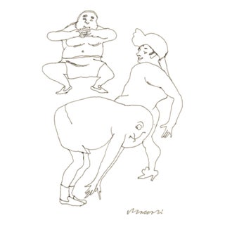 Mino Maccari, The Time of Gymnastics, Drawing on Paper, 1950s For Sale