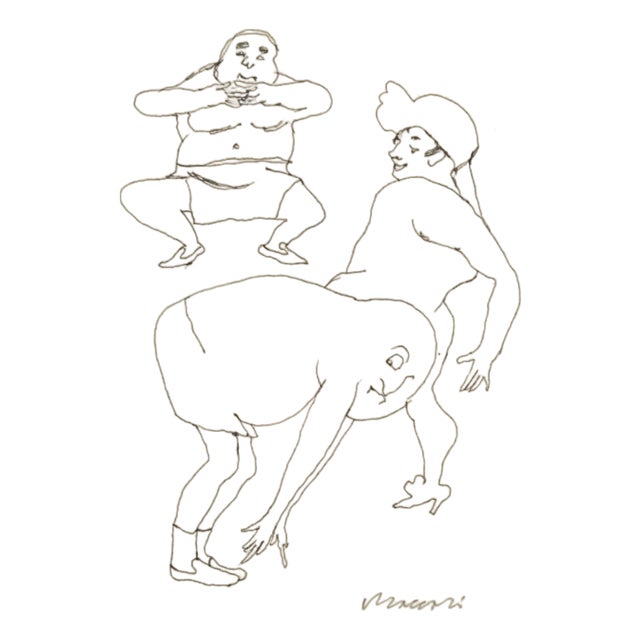 Mino Maccari, The Time of Gymnastics, Drawing on Paper, 1950s For Sale