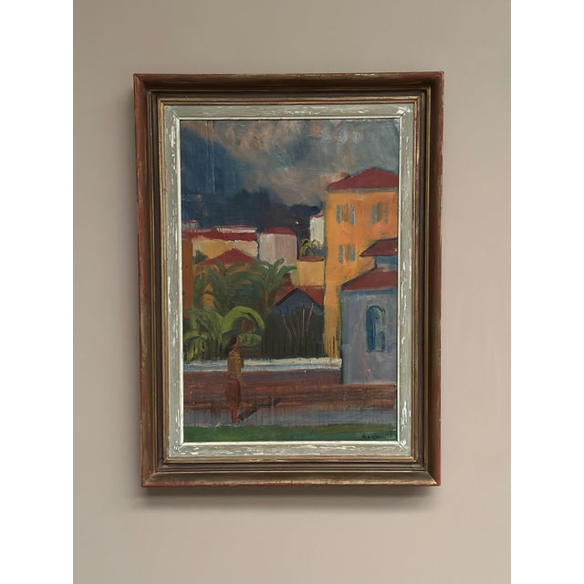 Original Swedish Oil on Canvas – “Southern Landscape” by Åke Liljeson – Vintage – 58 × 79 cm (22.8" × 31.1") A warm and...