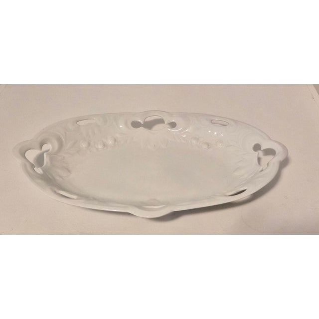 Elegant vintage Pirkenhammer oval porcelain serving platter featuring the manufacturer's signature pierced openwork rim...