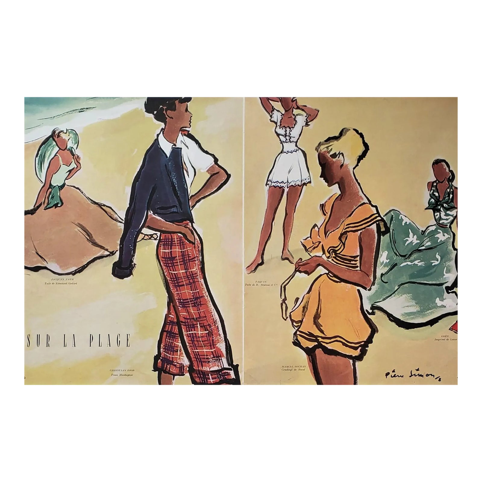 Pair-1948 French Designer Mid-Century Beach Fashion Prints