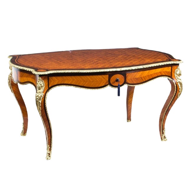 19th Century French Bureau Plat Parquetry Writing Table For Sale