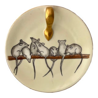 Antique Early 20th Century Arts & Crafts J & C Bavaria Porcelain Lemon Server Dish With Hand Painted Mice by Hecklin Studio Mpls. Circa 1920 For Sale