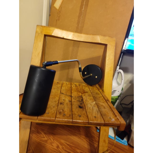 Black Custom Made Brass and Black Enameled Custom Swing Arm Wall Light/Sconce For Sale - Image 8 of 9