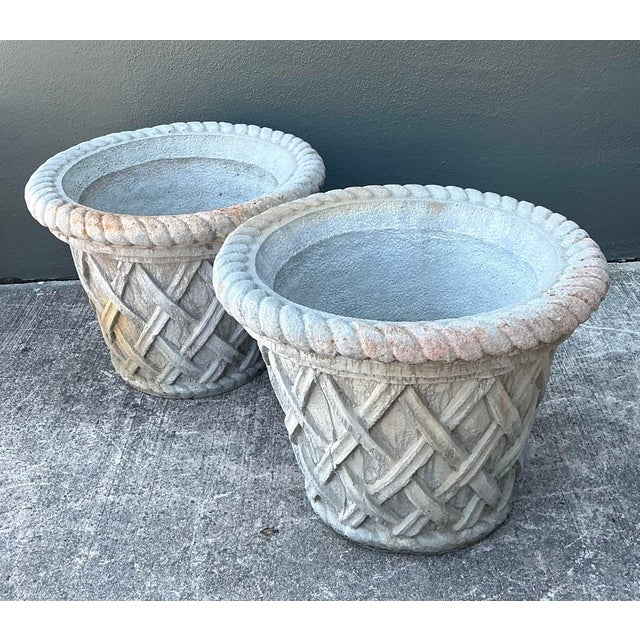 Gray Vintage Cast Concrete Trellis Planters - A Pair For Sale - Image 8 of 12