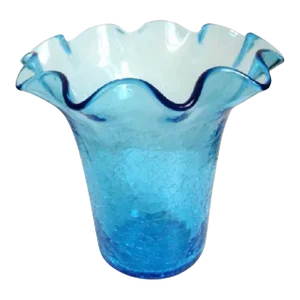 Vintage Mid Century Modern Ruffled Blenko Crackled Glass Vase