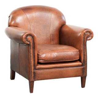 Vintage Sheepskin Armchair with Decorative Nails For Sale
